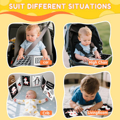 Zikhoobusik six two-sided cards 0-12 months encourage progressive visual development.