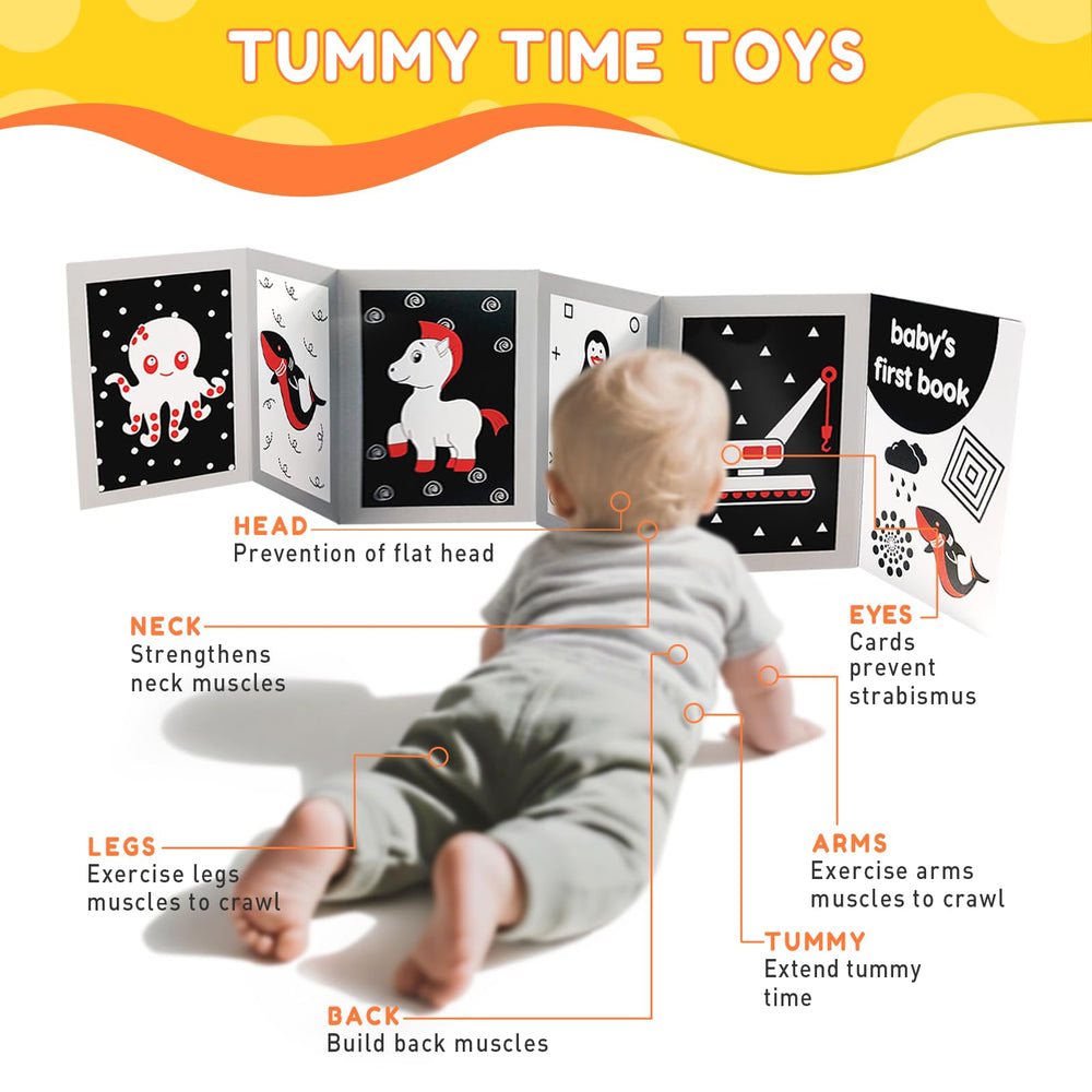 Zikhoobusik tummy time on floor promotes engagement and muscle strengthening.