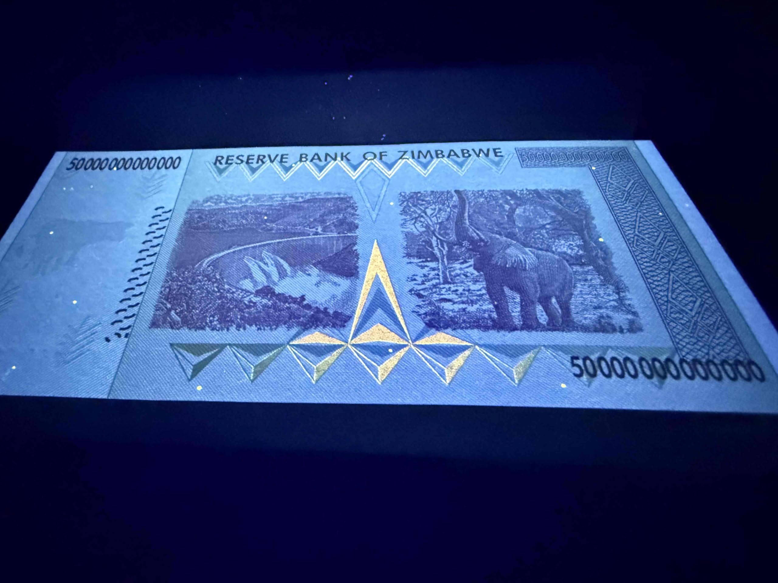 Zimbabwe 50 Trillion AA P90 note back waterfall and elephant, ideal for display and gifting