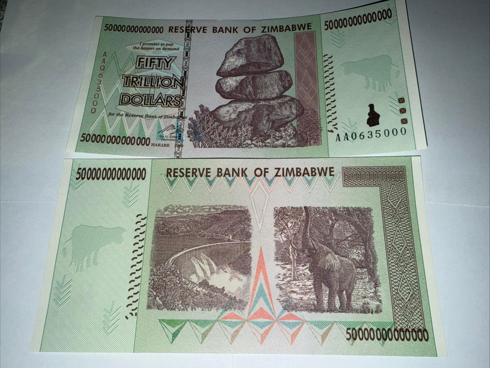 Zimbabwe 50 Trillion AA P90 note reveals real UV features under black light