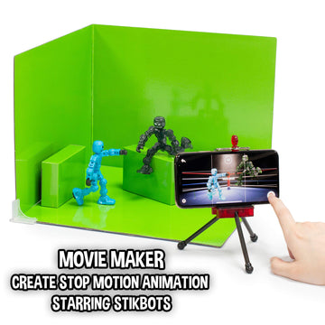 Zing Klikbot Zanimation Studio blue backdrop provides alternate scene options.