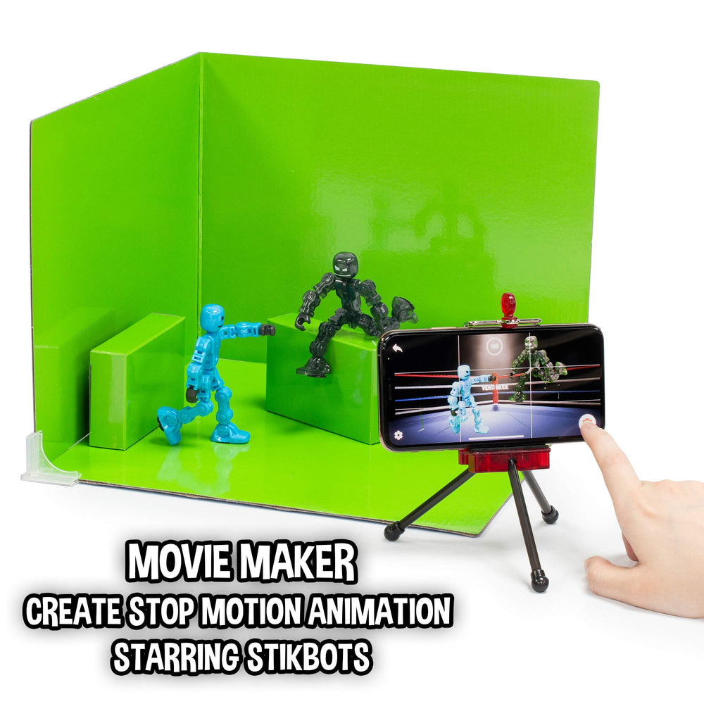 Zing Klikbot Zanimation Studio blue backdrop provides alternate scene options.