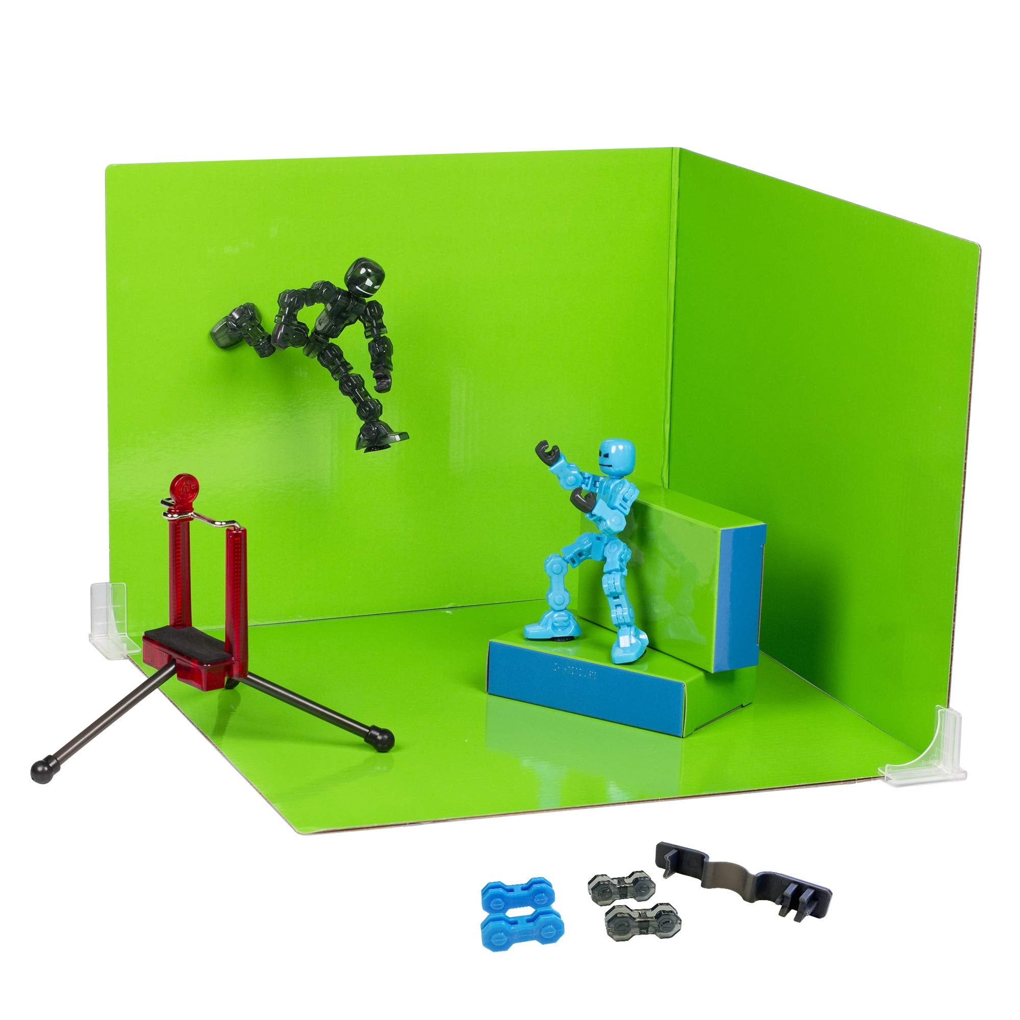 Zing Klikbot Zanimation Studio front view with two poseable figures ready for filming.