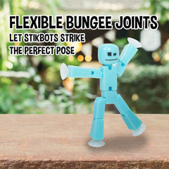 Zing StikBot Ice Blue figure on desk ready for filming