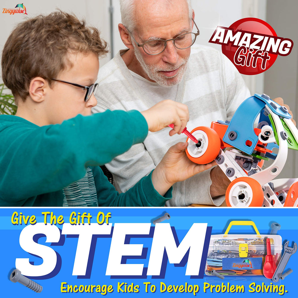 Zingywise car-build scene demonstrates STEM concepts through play.