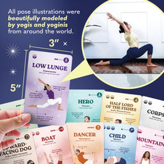 Zinsk 70 Premium Yoga Cards warrior II pose with alignment guidance.