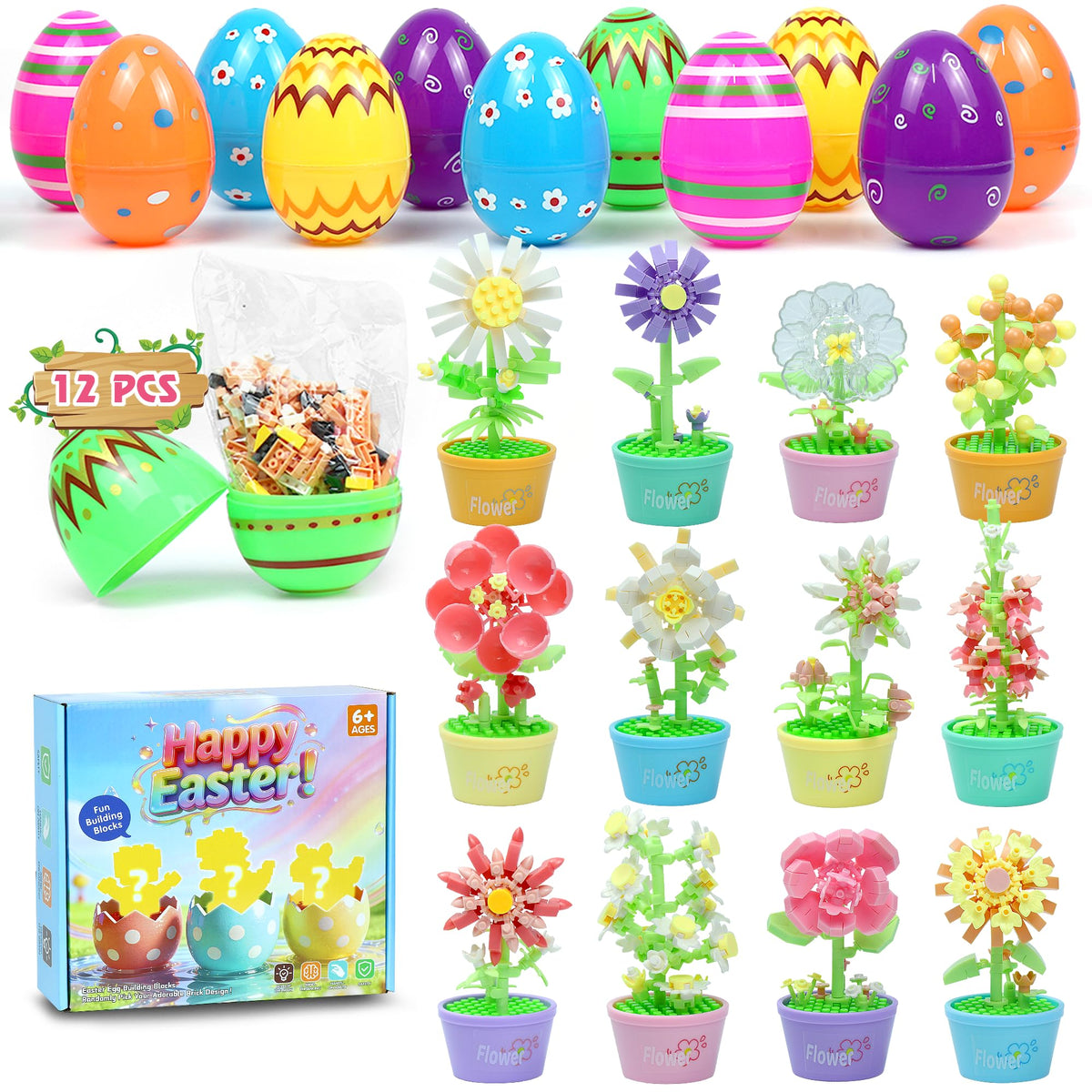 ZIOSINM Easter Basket Essentials 12 pcs – ideal for Easter gifting and egg hunts with compact blocks.
