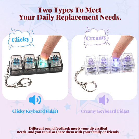 Zioyihan keyboard fidget toy with LED light illuminated when pressed for tactile feedback.