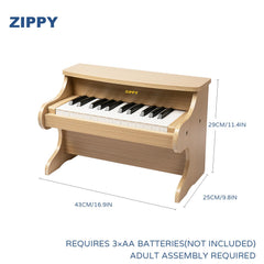 ZIPPY 25-key wooden piano assembled, sturdy MDF construction.