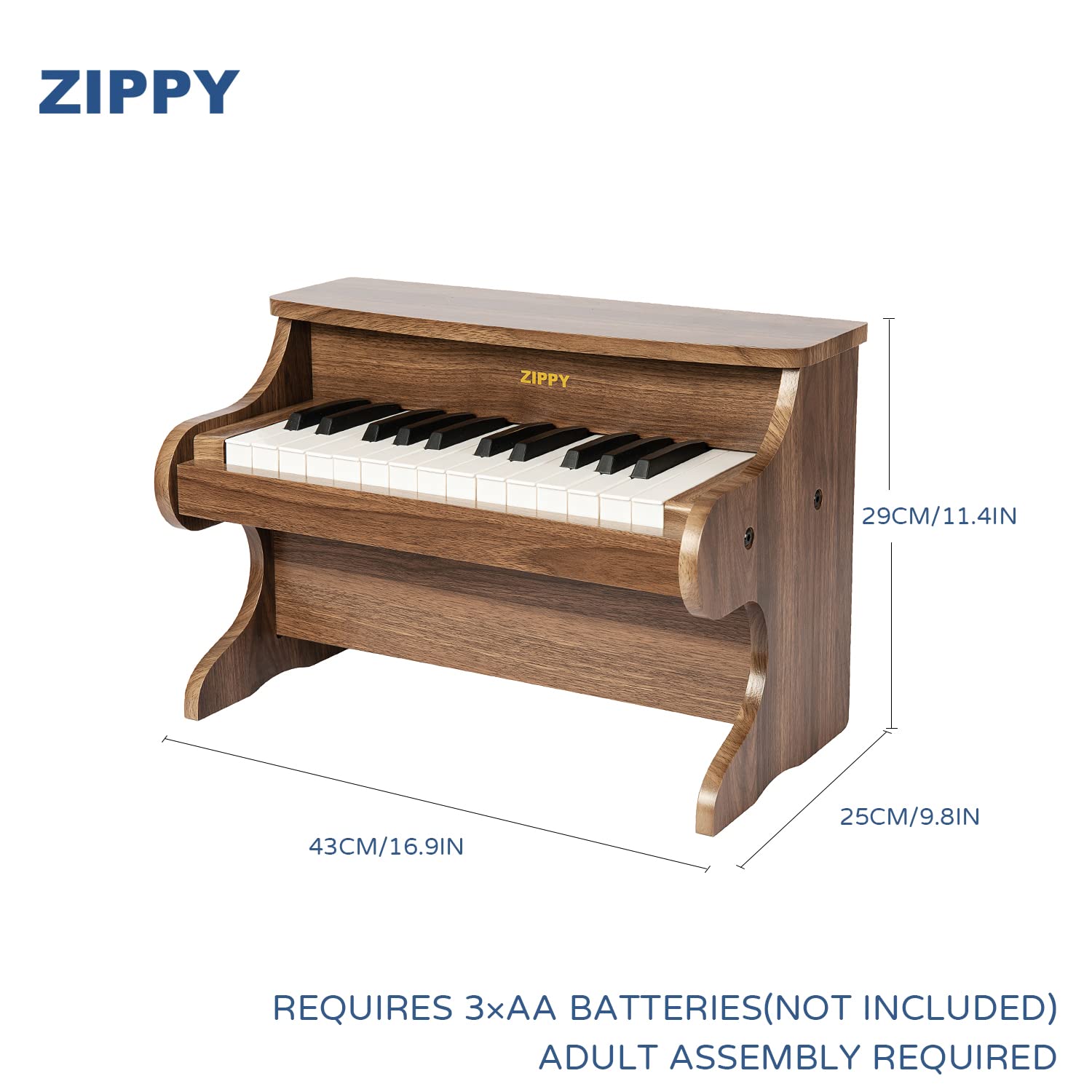 ZIPPY Kids Piano assembly guide enables easy setup.