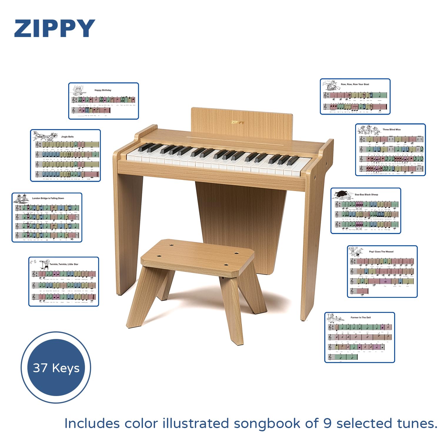 ZIPPY wood toy piano, ideal gift for screen-free play.