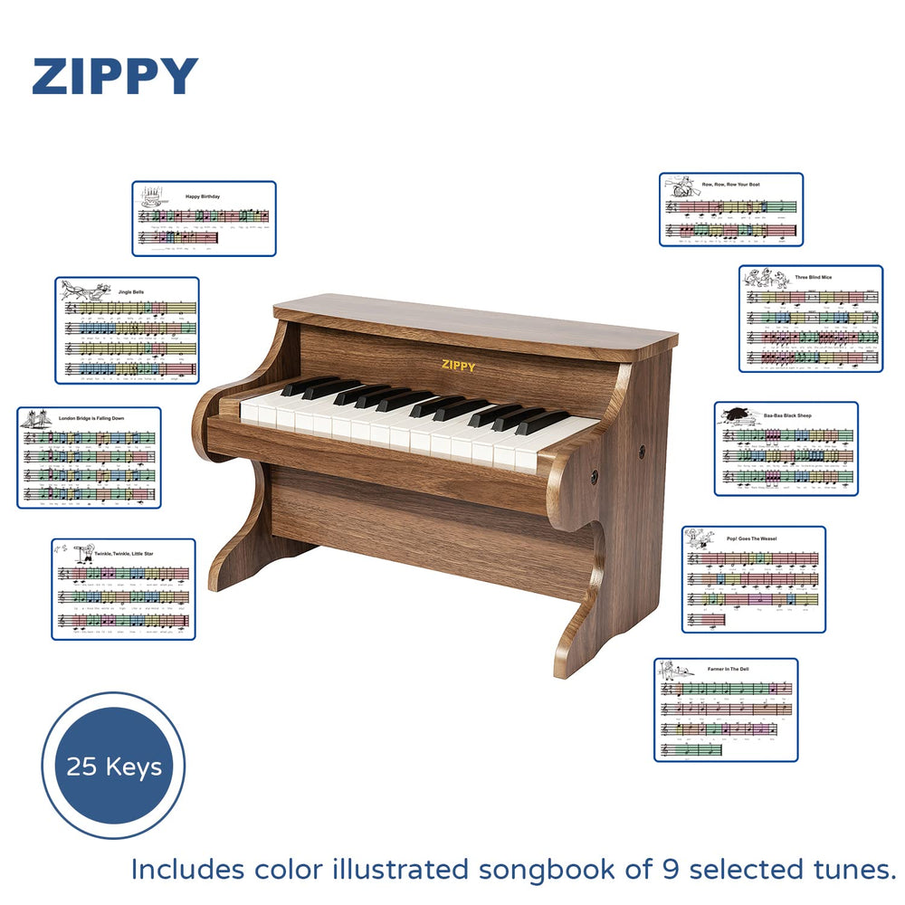 ZIPPY Kids Piano includes illustrated songbook for learning.