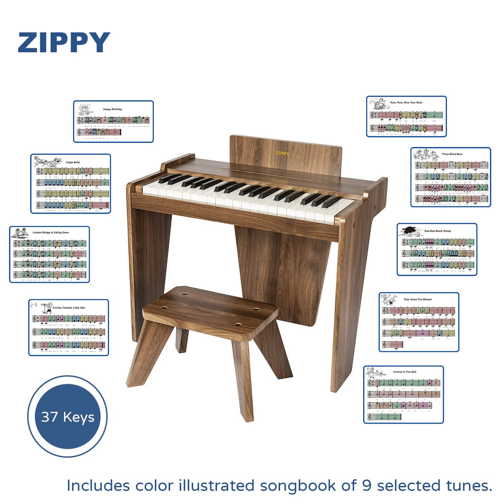 ZIPPY Kids Piano shows easy-to-use design for family music time and quick setup.