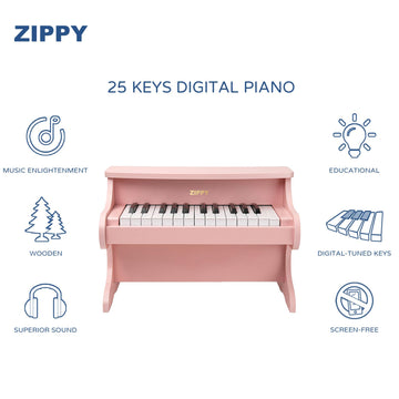 ZIPPY Kids Piano Keyboard side view highlighting sturdy MDF construction.