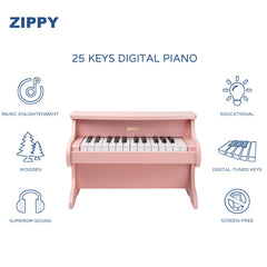 ZIPPY Kids Piano Keyboard side view highlighting sturdy MDF construction.