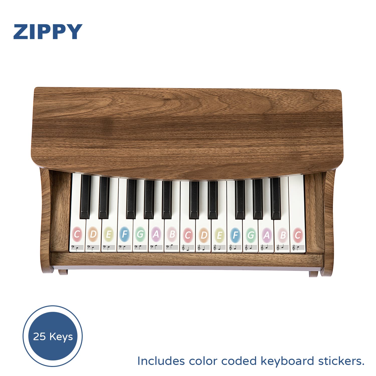 ZIPPY Kids Piano MDF construction emphasizes durability.