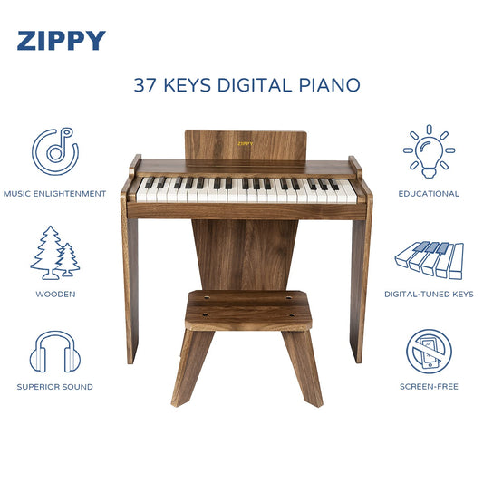 ZIPPY Kids Piano solid MDF construction with non-tipping bench for safe, steady play.