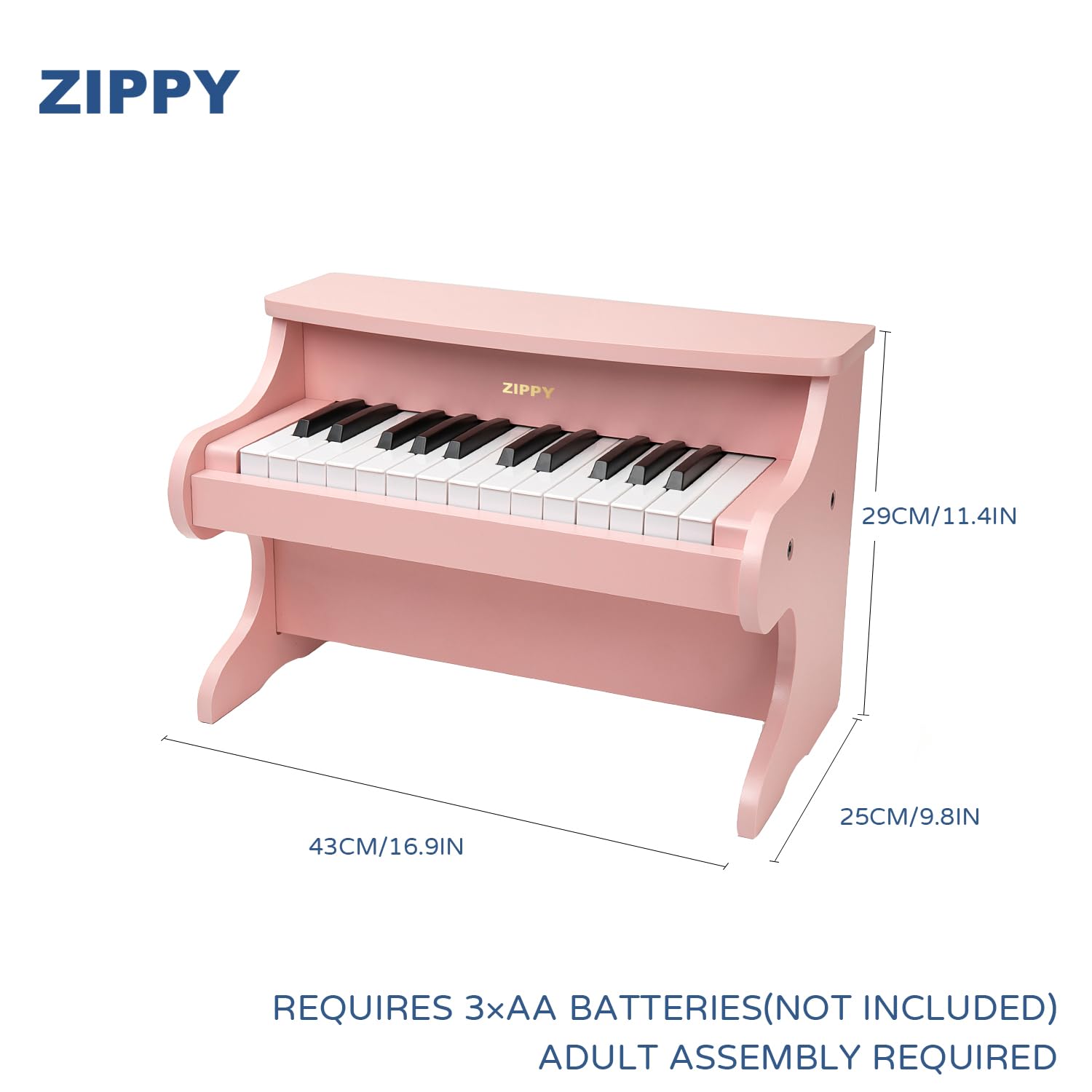 ZIPPY wood-finish-piano blends retro decor with play space.