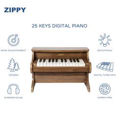 ZIPPY Kids Piano side angle shows sturdy wood construction for durability.