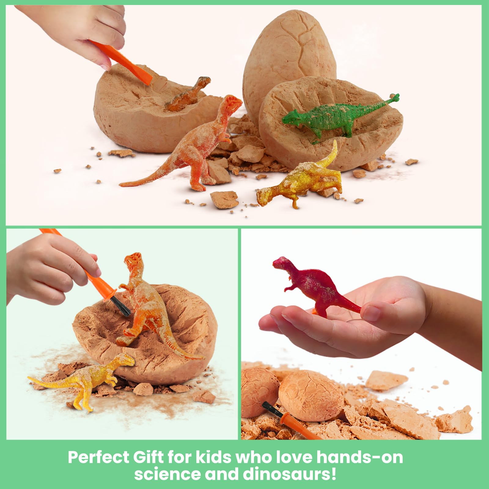 Safe non-toxic plaster dinosaurs ensure kid-friendly excavation
