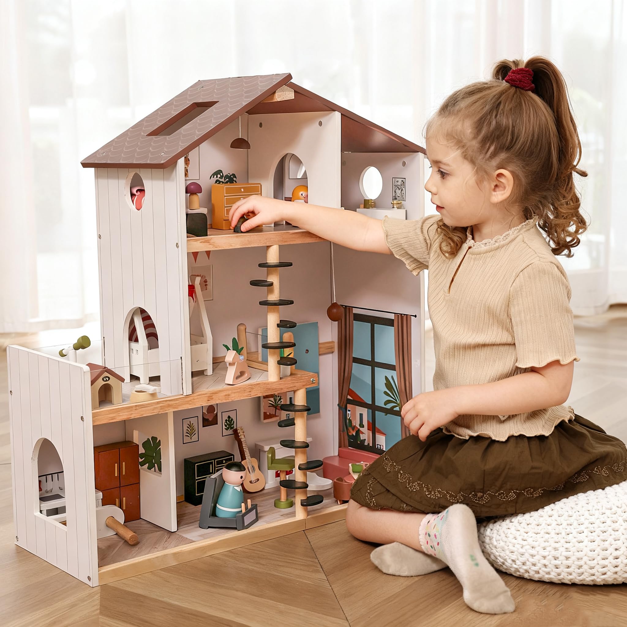 ZippyZebra Modern Family Doll House kitchen scene for imaginative meals and social play