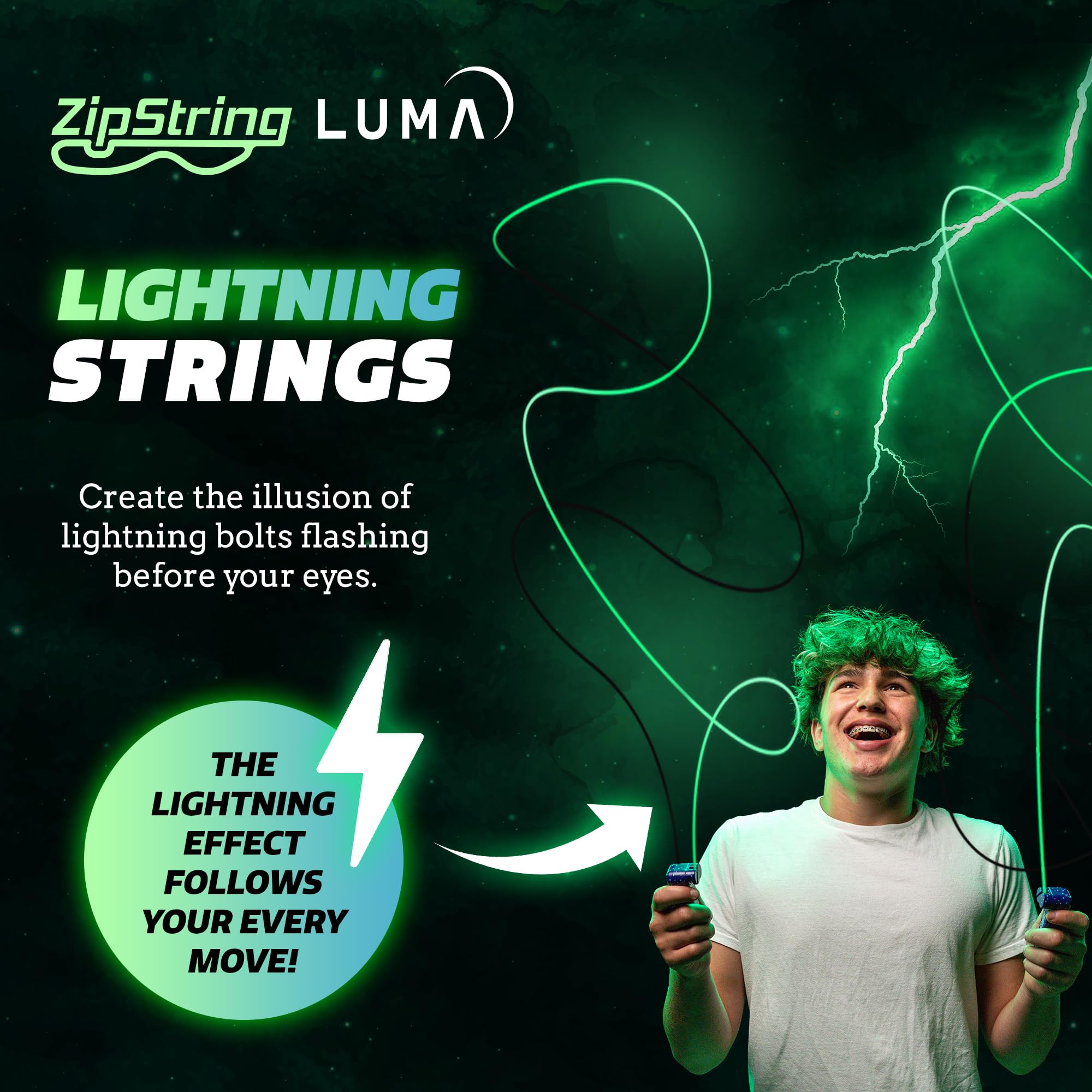 ZipString glow-in-the-dark fidget strings offer dynamic lightning effects.