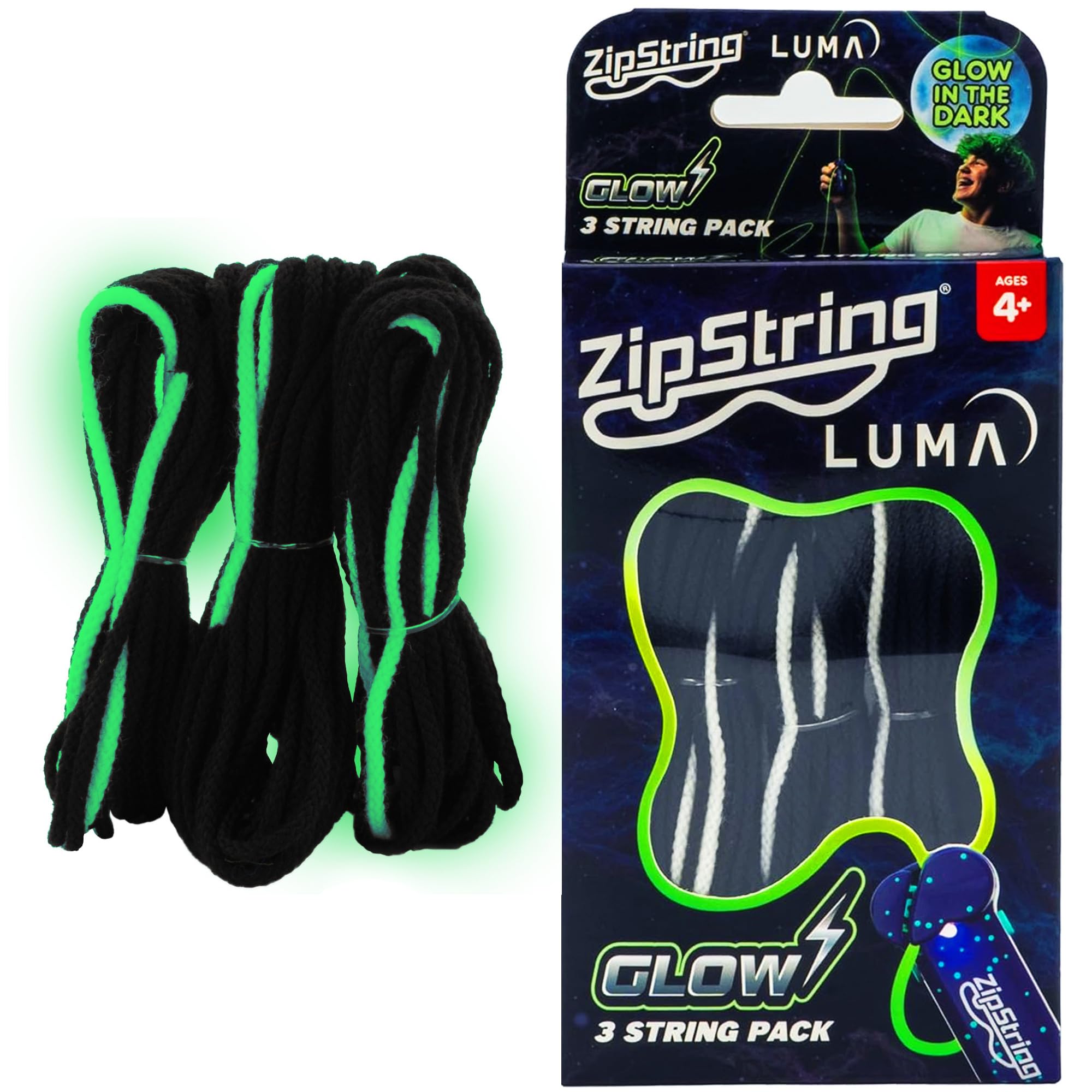 ZipString Lightning Luma replacement strings illuminate night play and enhance visibility.