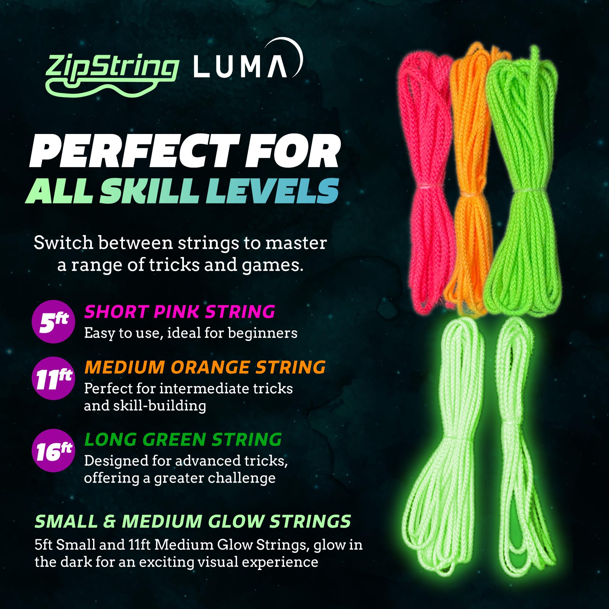 ZipString Luma pink short string adds bright, compact color and control.