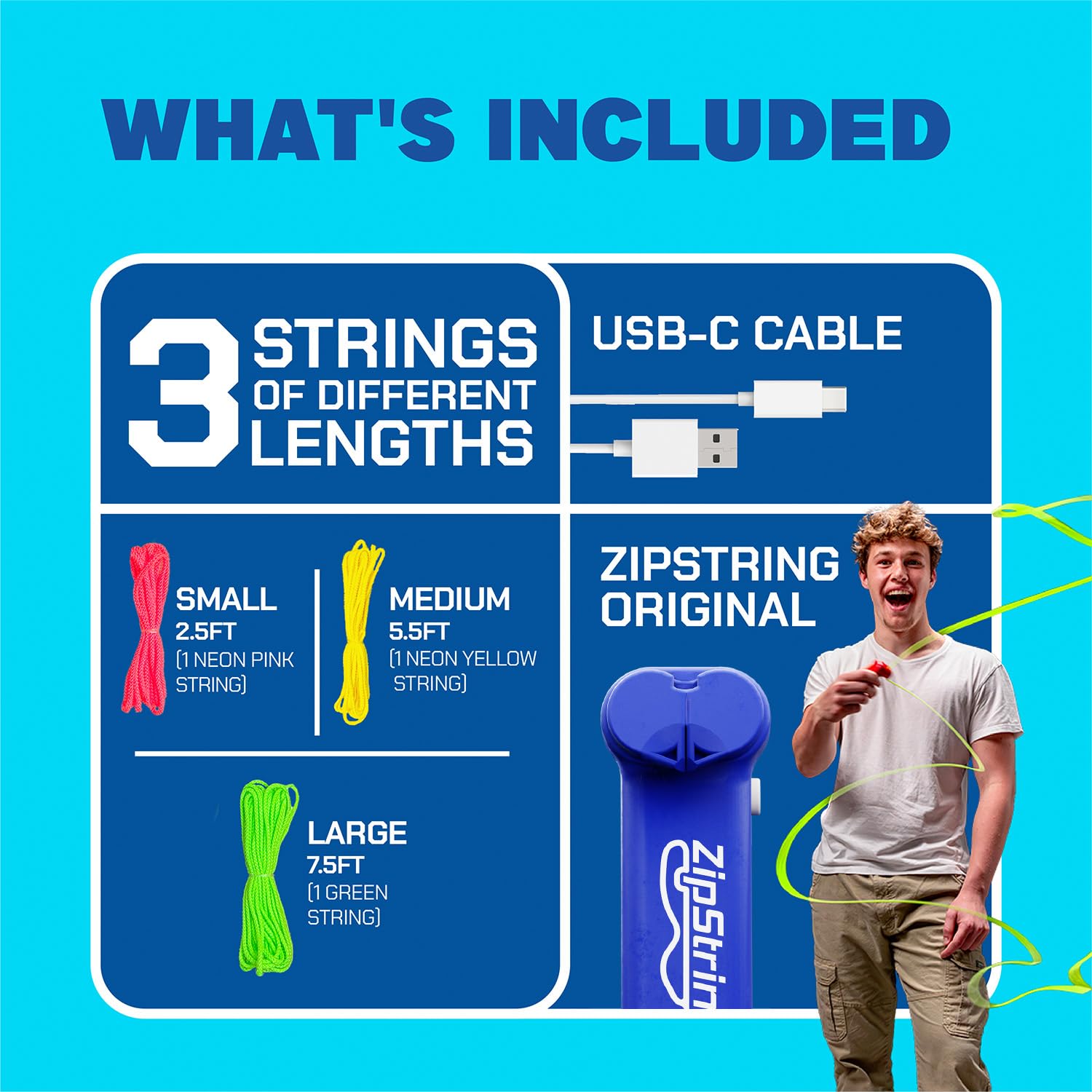 ZipString Original in bold blue invites social play and demos.