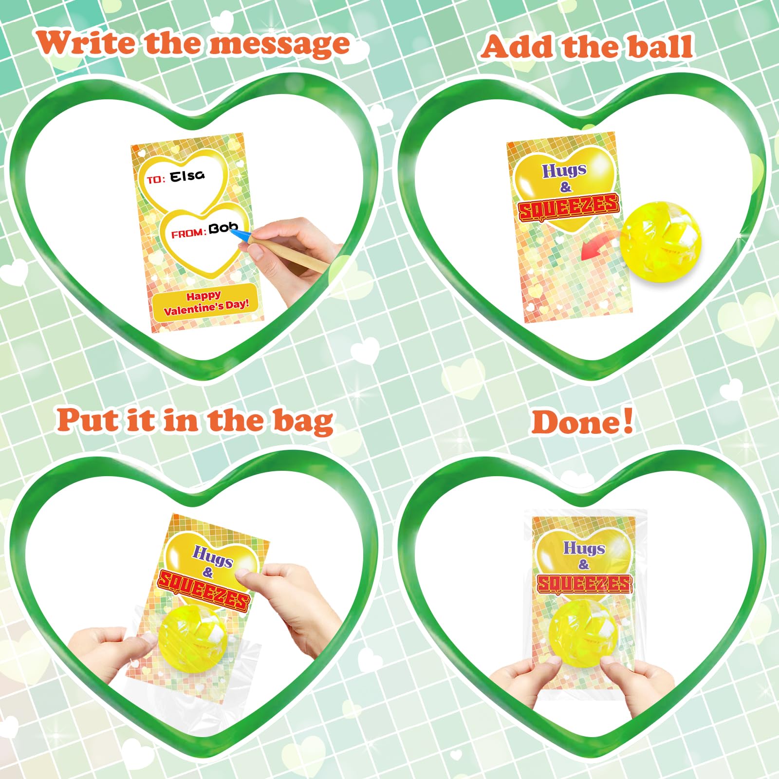 Cards and balls with 28 bags to support organized Valentine exchanges.
