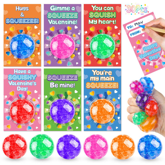 ZIRSENG Valentines stress balls 30-pack in bright colors for classroom rewards.
