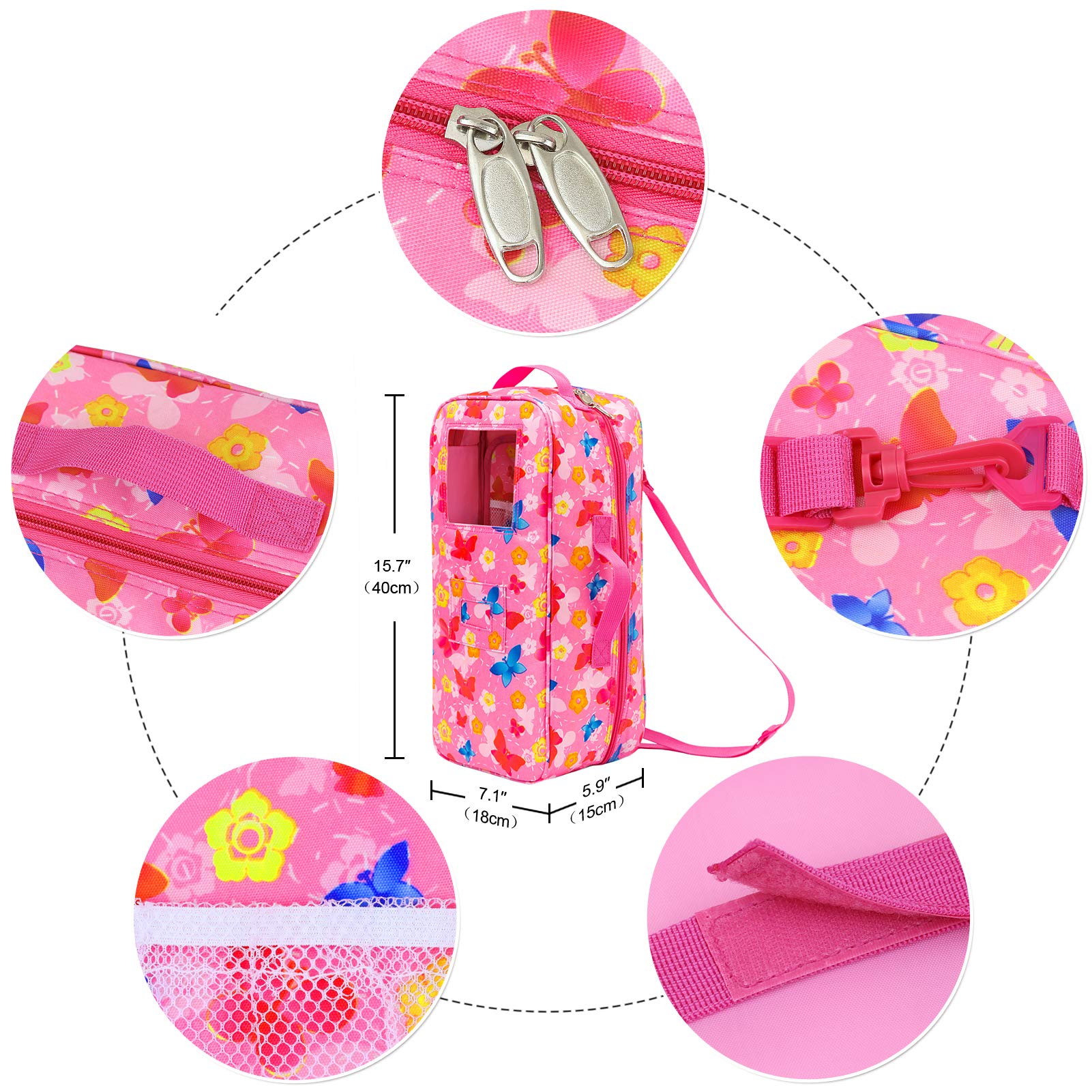 ZITA ELEMENT pink nylon doll carrier emphasizes durable travel storage.