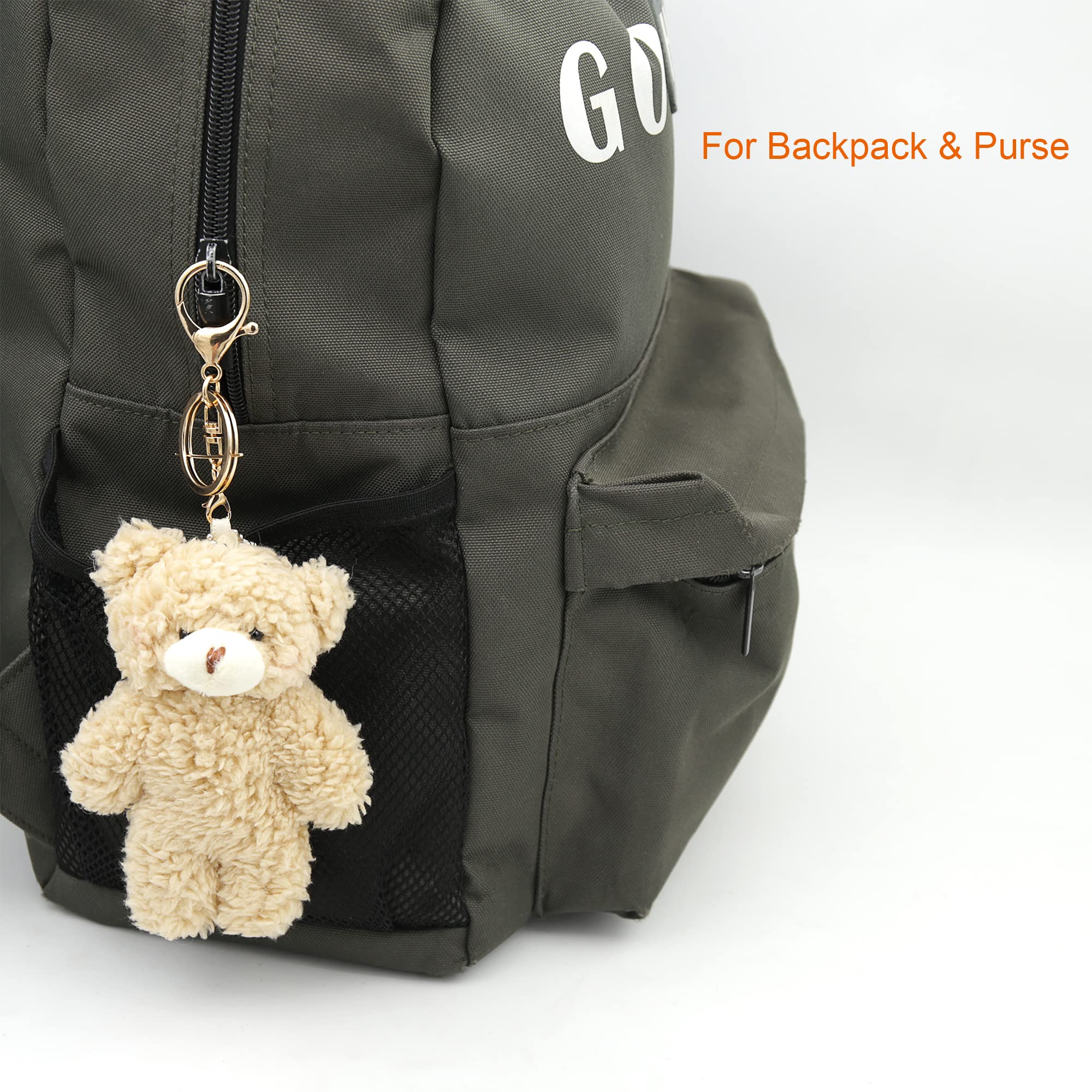 Zitokin bear plush keychain with brown fur and purple heart, perfect backpack charm.