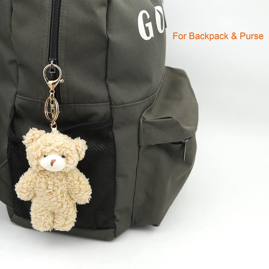 Zitokin bear plush keychain with brown fur and purple heart, perfect backpack charm.