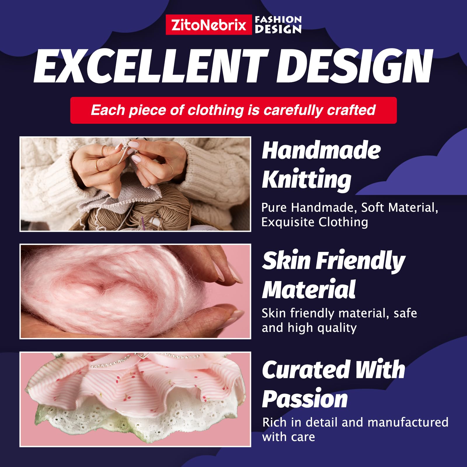 ZitoNebrix soft fabric provides comfortable, durable doll clothing