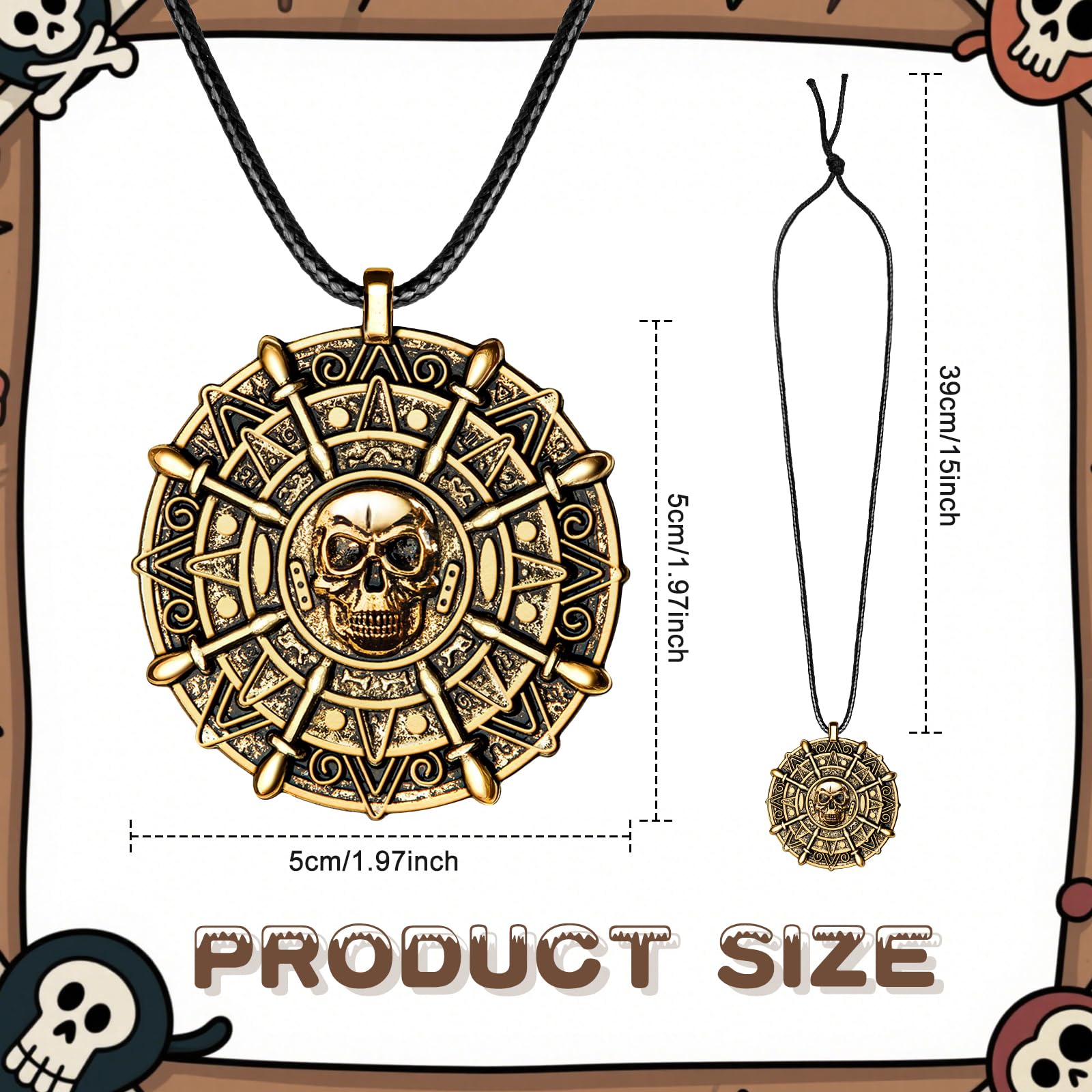 ZIZWO pirate coin necklace close-up showing antique detail for Halloween.