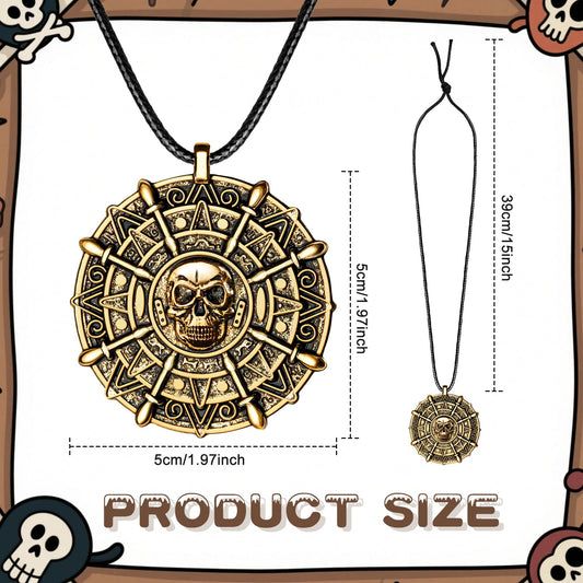 ZIZWO pirate coin necklace close-up showing antique detail for Halloween.