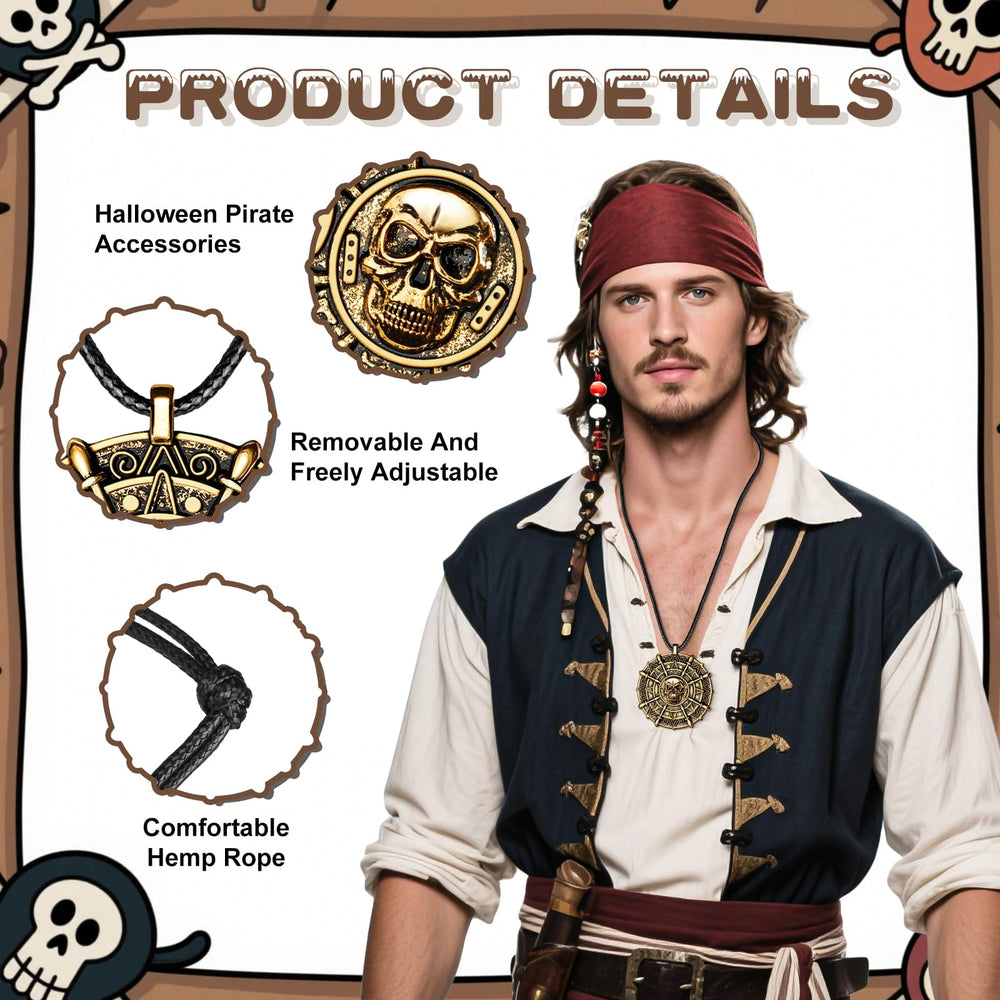 ZIZWO pirate skull necklace detail with spiral patterns for cosplay.