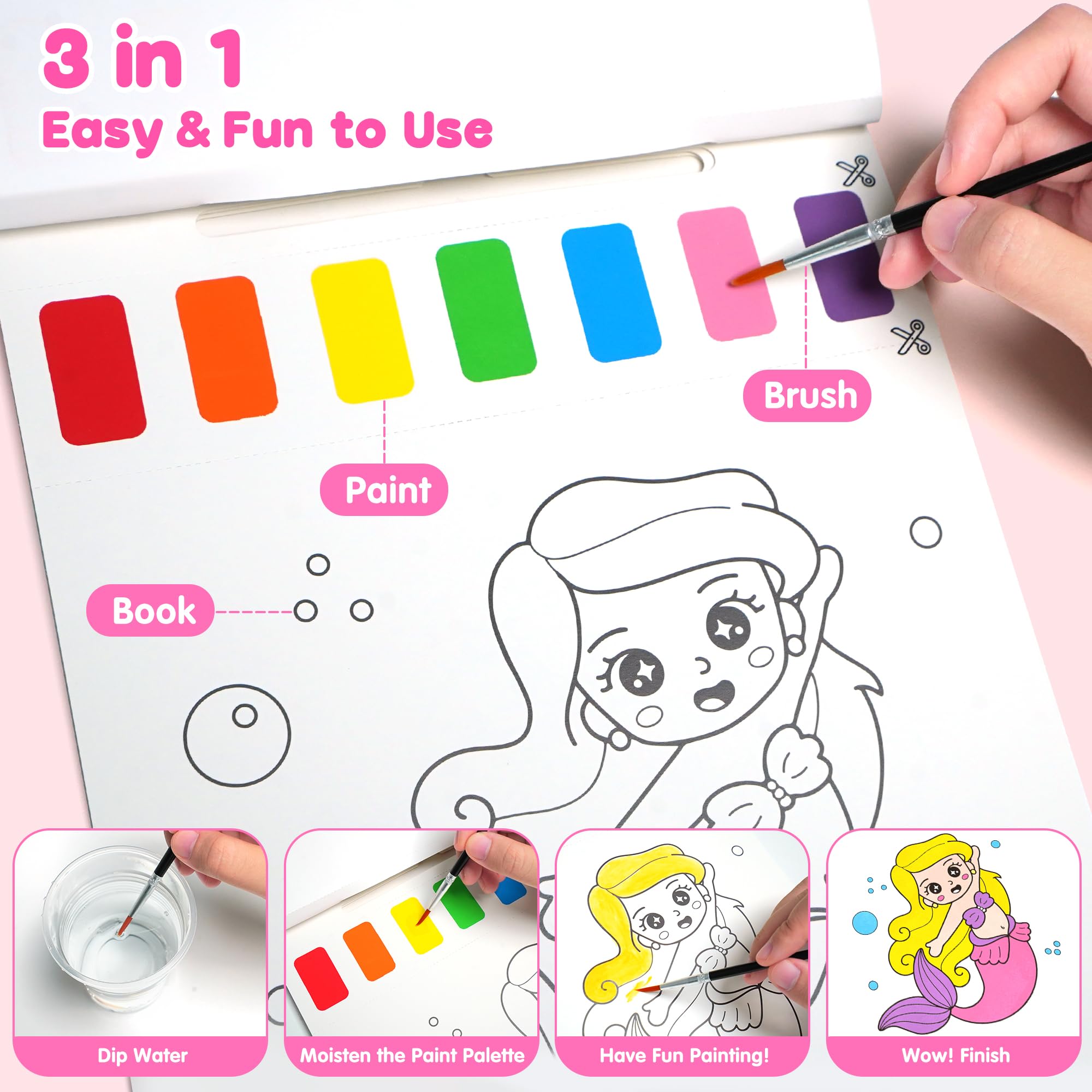 ZIZZ Paint with Water princess design 3 page enhancing focus and motor skills