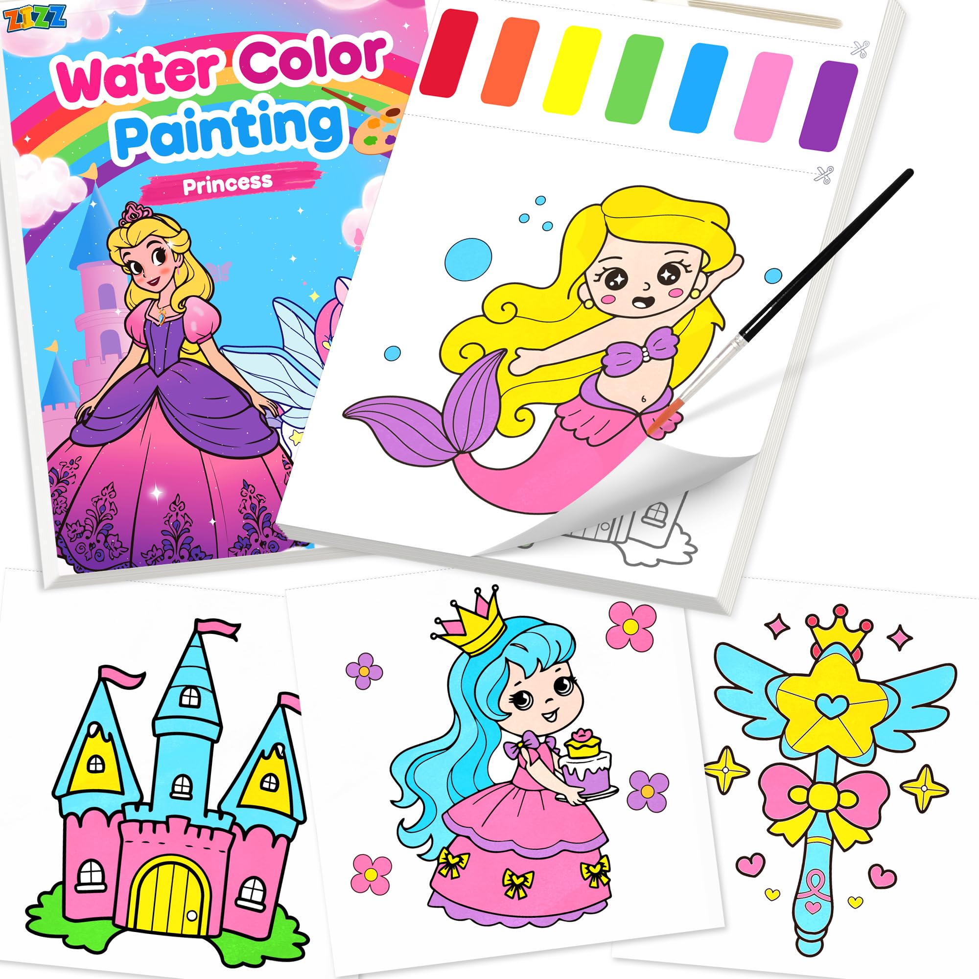 ZIZZ Paint with Water princess design 9 page as an all-in-one gift