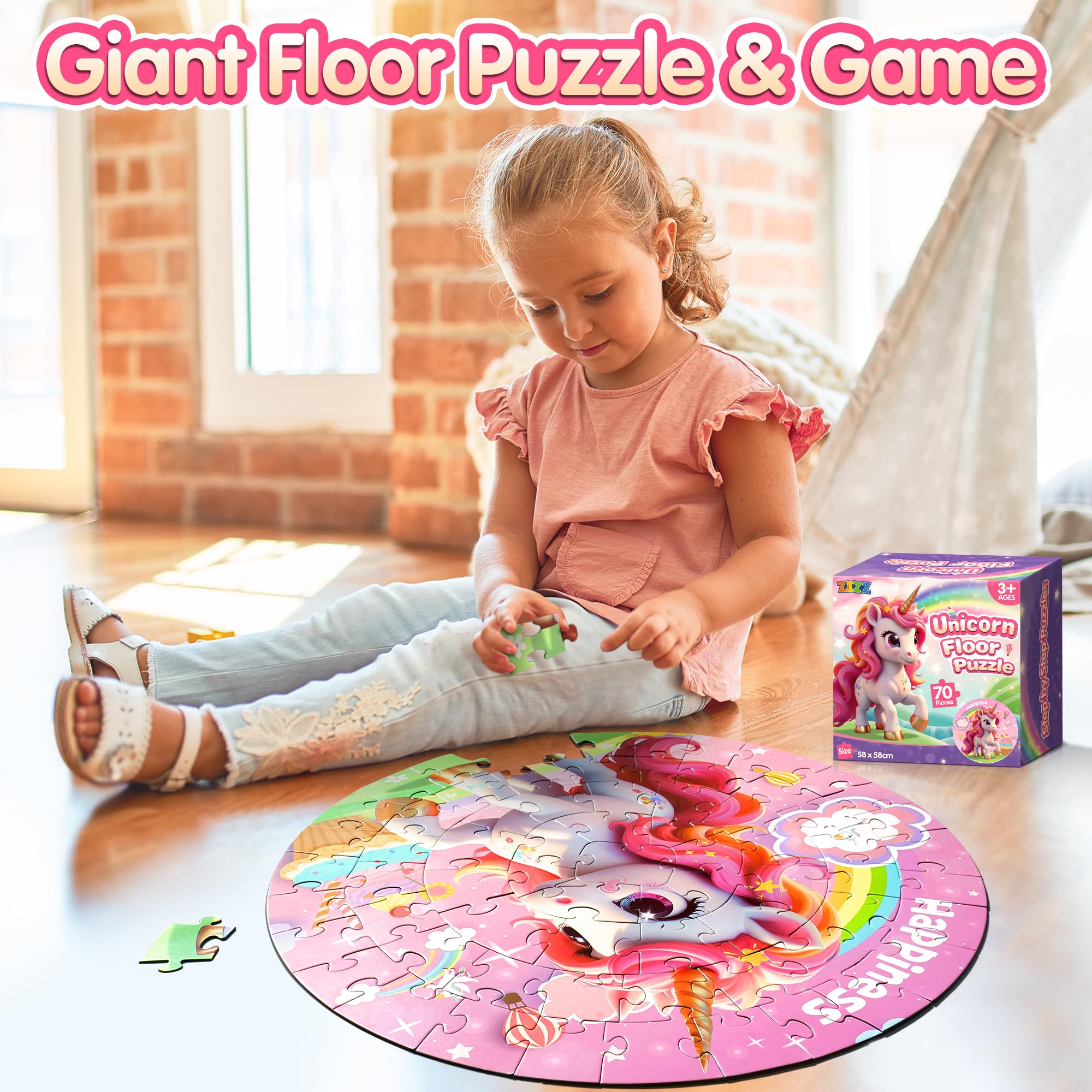ZIZZ Unicorn Puzzle 360-degree layout boosts spatial thinking and collaborative play.