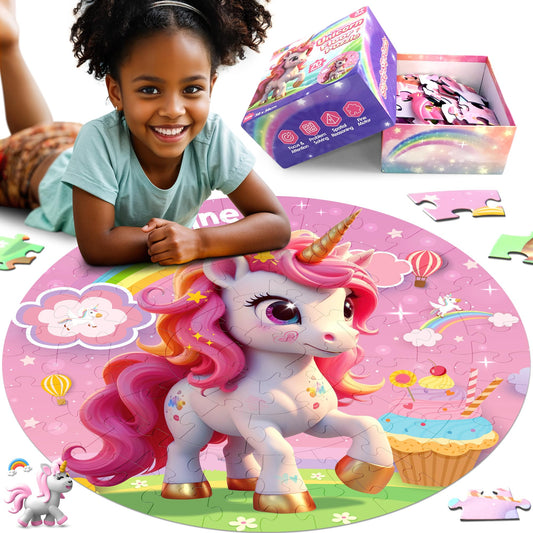 ZIZZ Unicorn Puzzle round design shows a safe, durable surface for kids.