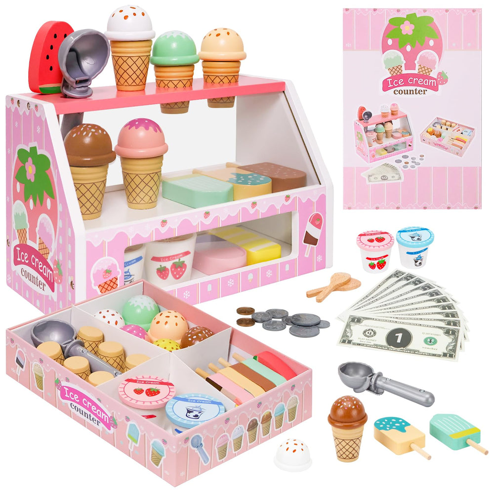 ZJEFUNS wooden ice cream display stand promotes imaginative play for kids