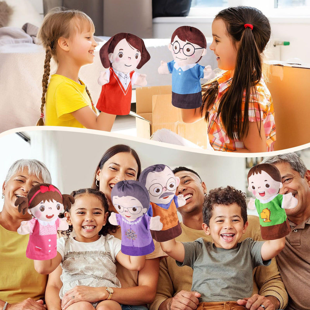 ZJoey six-family puppets used in bedtime storytelling and calm play