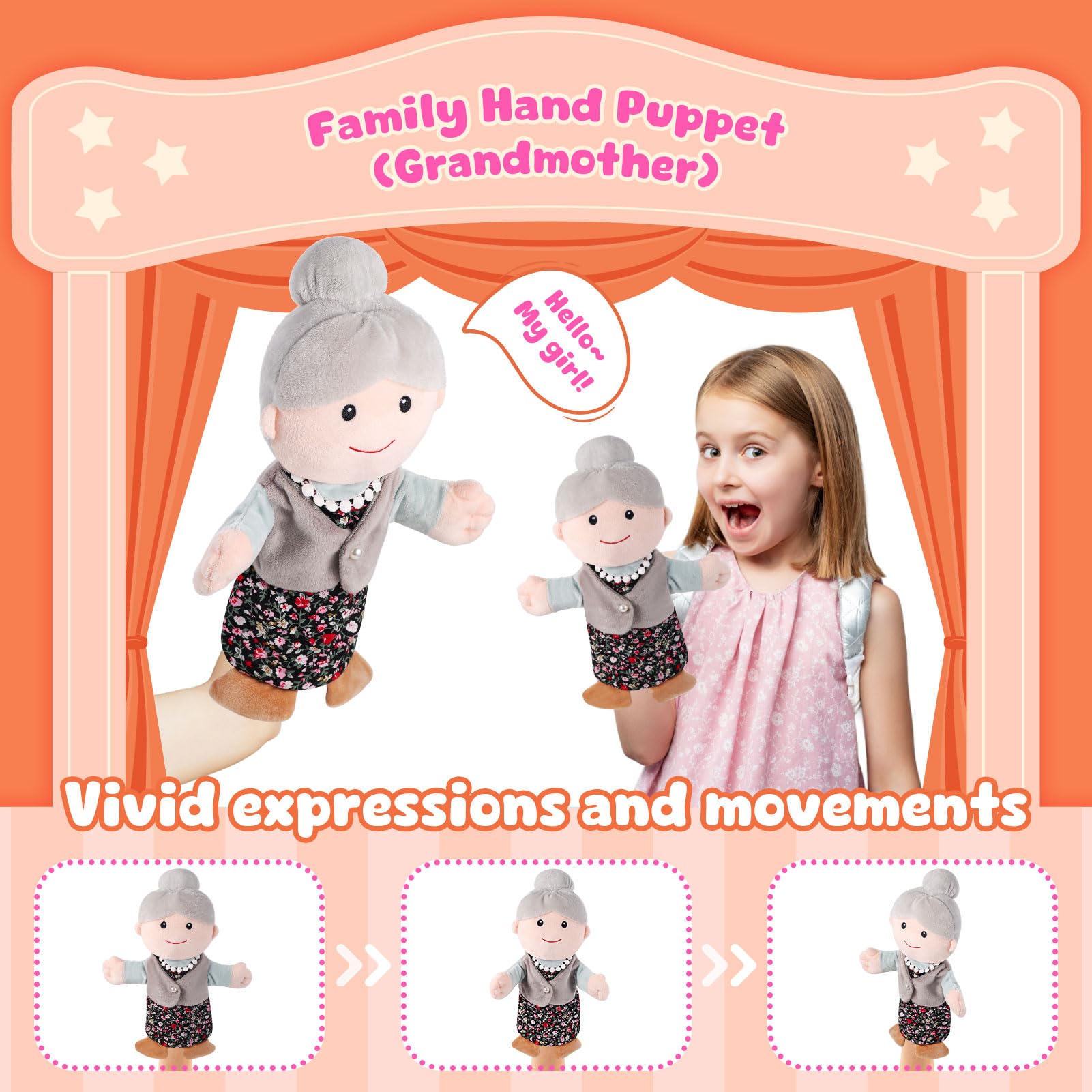 ZJoey 12inch movable-mouth puppet enhances pretend play.