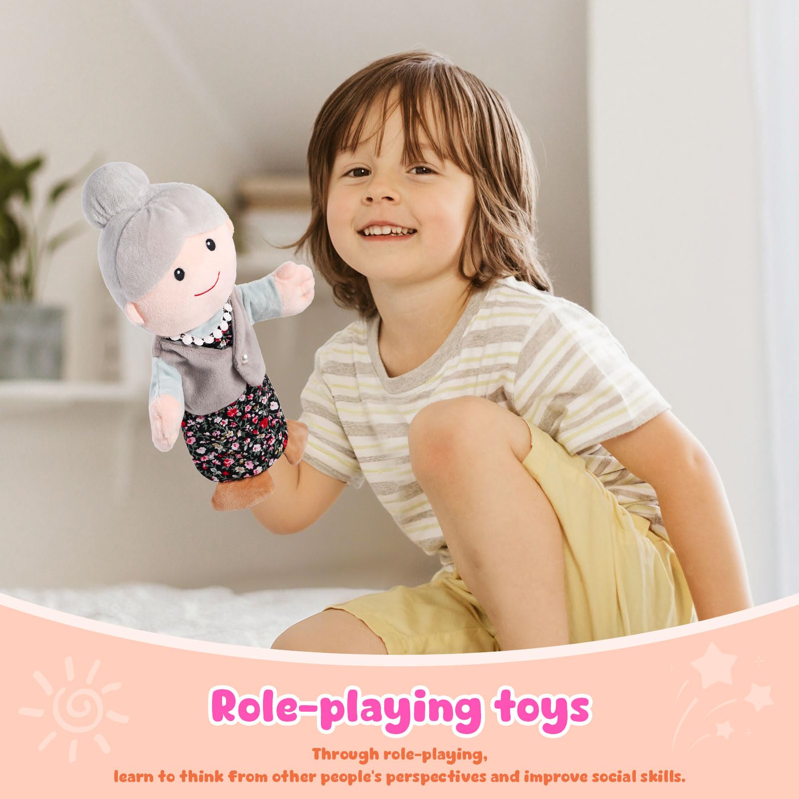 ZJoey brother-sister hand puppet inspires imagination and classroom activity.