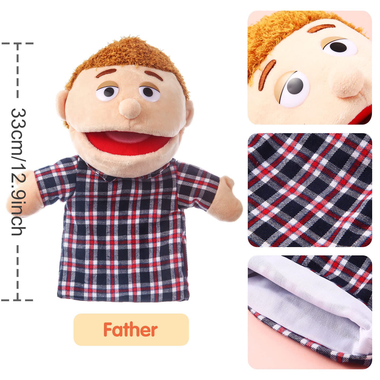 ZJoey family puppets close-up highlights colorful, engaging details for play.