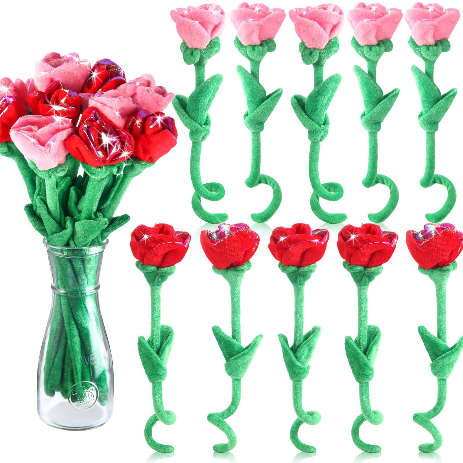 ZJoey plush rose bouquet in glitter red, ideal for festive decor.