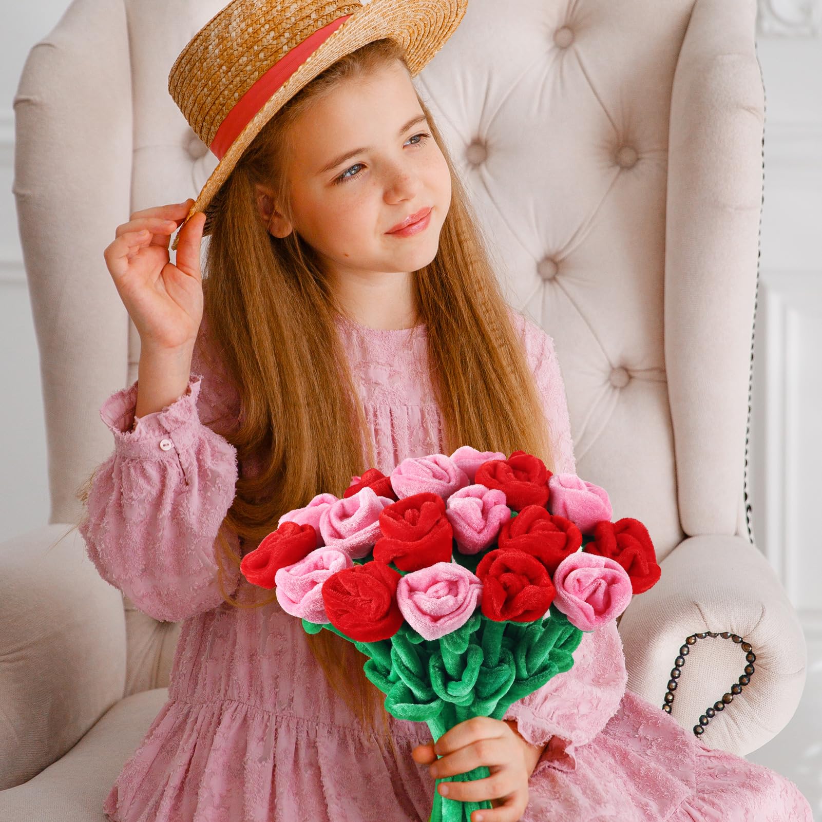 ZJoey plush rose bouquet with soft fabric and bendable stems for arrangements.