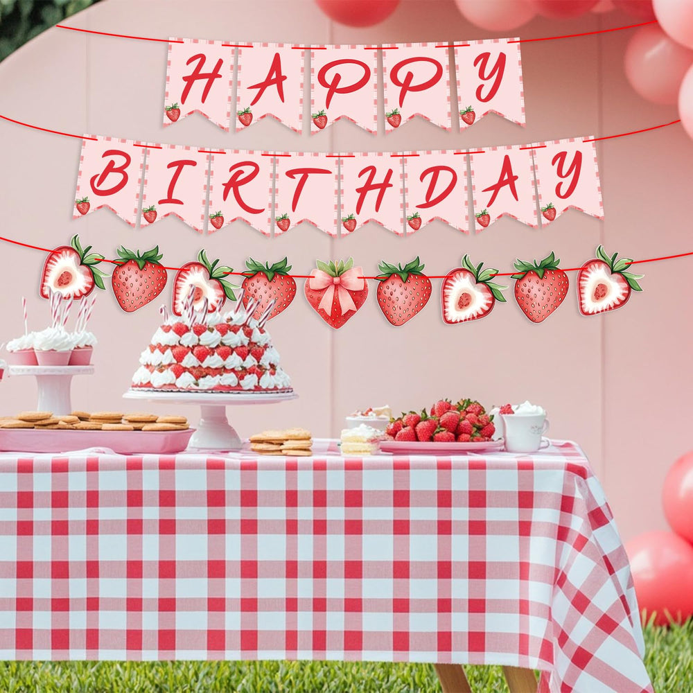 ZJRUI strawberry letters banner highlights personalized party messages.